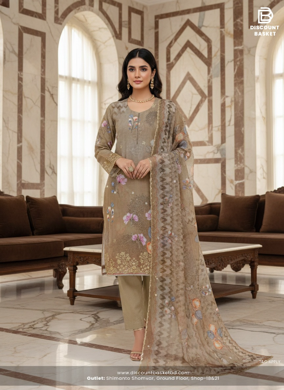 Pakistani Inspired Swizz Lawn Dress with Embroidery & Lace Work